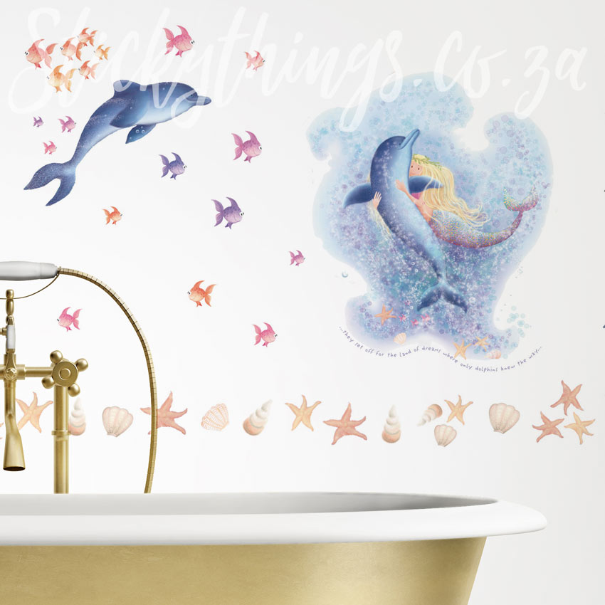 Mermaid and Dolphin Wall Sticker Bathroom Wall Decal