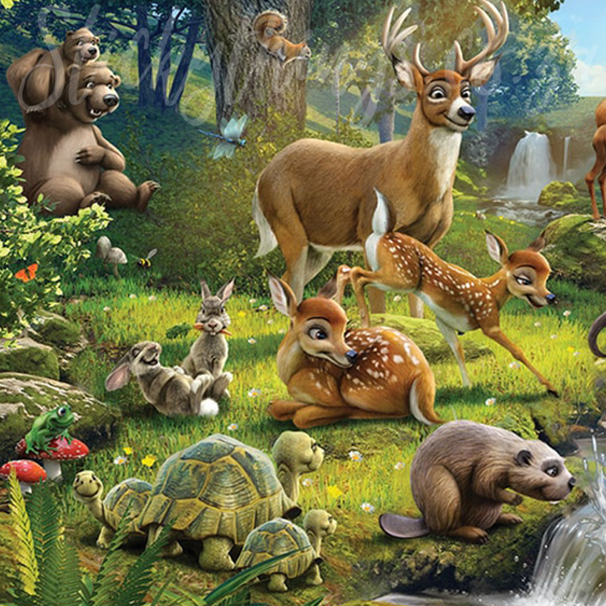 Animals Of The Forest Mural - Cute Forest Animals Woodland Wall Mural