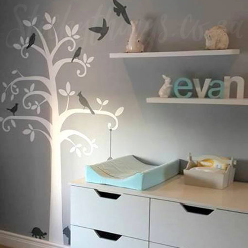 The Baby Nursery Tree Wall Stickeris a beautiful tree with birds, squirrels and even a tortoise.
