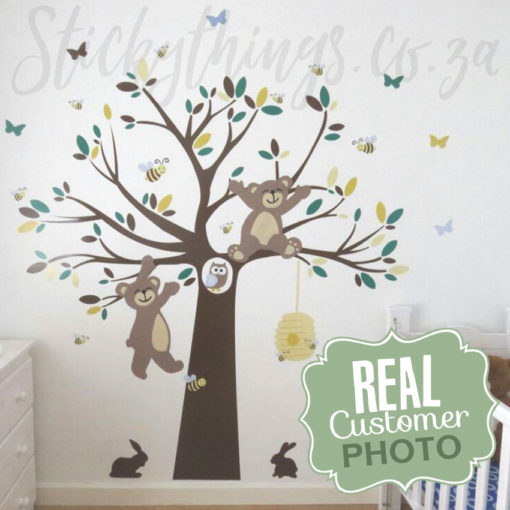 Bear Tree Wall Decal with extra Leaves