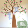 Bear Nursery Decal with 3 Bears in a Tree in nutmeg brown with pink and green leaves and 3 grey bears