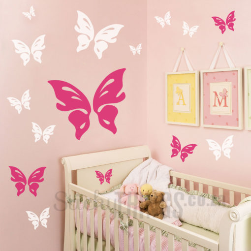 The Butterfly Wall Decal is 16 large butterflies in decals in 2 different colours.