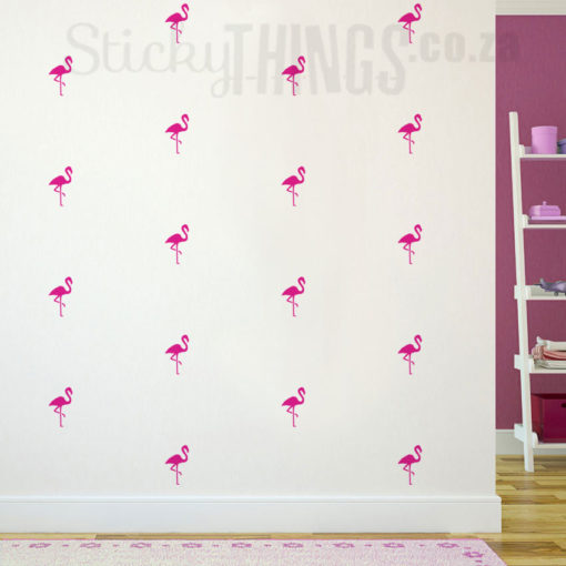 This Flamingo Wall Art Decal is 32 flamingos spaced into a pattern to cover