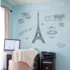 The Paris Wall Art is made up of the Eiffel Tower decal with other french wall stickers and wording.