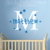 The Monogram Boys Wall Sticker is a monogram capital letter plus your personalised name decal with stars.