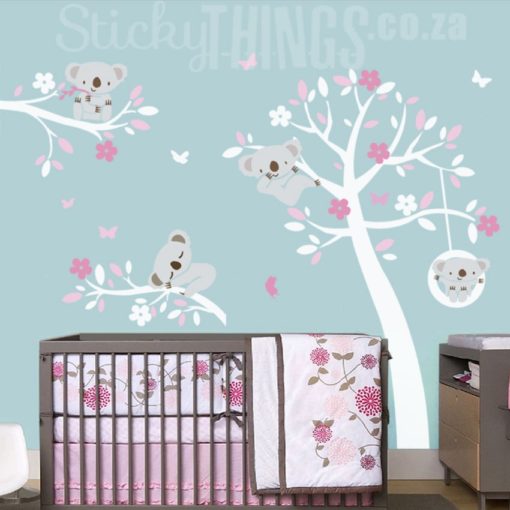 Koala Wall Decal in white and pinks