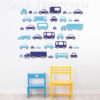 The Cars Wall Art Sticker is cars and truck decals stuck in 6 rows with black wheels