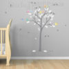 Grey Birds Tree Wall Decal with white leaves and cute colourful birds too.