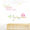 The Good Night Sleep Tight Decal is a cute owl decal sitting on a branch with Good Night Sleep Tight