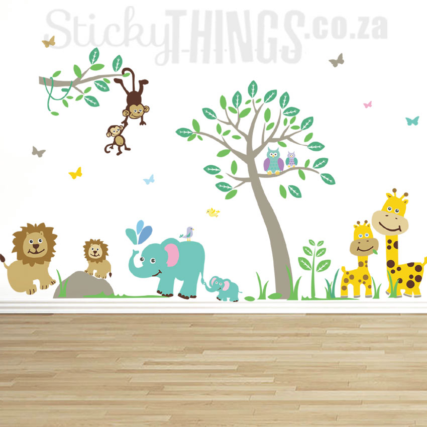 The Safari Nursery Wall Vinyl Baby Animals Art Stickythings - Animal Wall Decor For Nursery