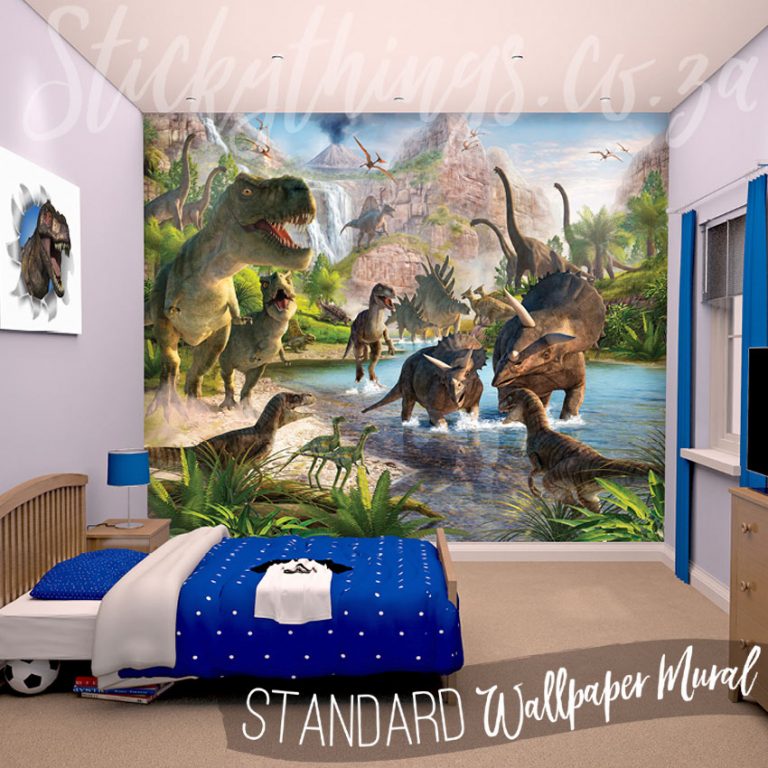 A childrens bedroom with the Dinosaur Wall Mural