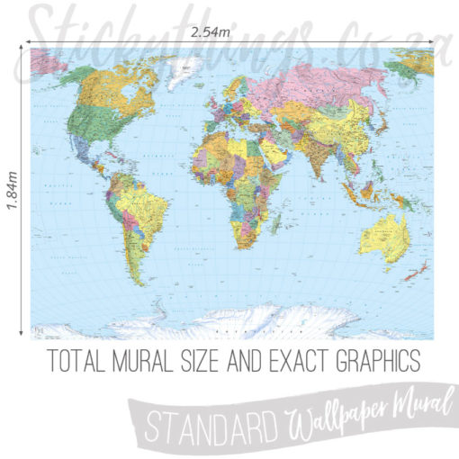 Exact measurements (2.54m x 1.84m) of Komar's Small World Map Mural