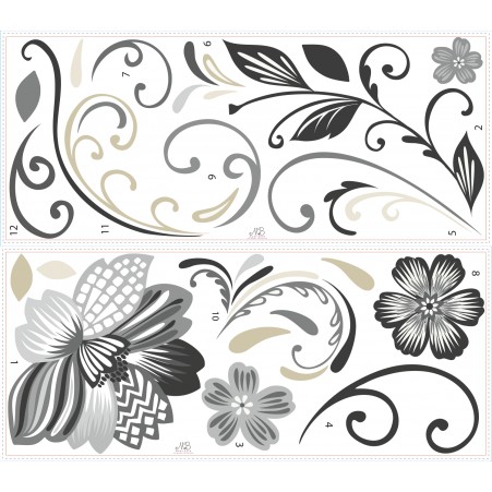 Sheets of the Black White Silver and Gold Flower Wall Sticker