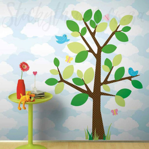 Spot the Tree Decal with Clouds Wallpaper