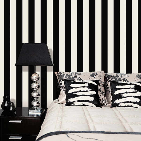 White And Black Striped Wallpaper Monochrome Stickythings - Black And White Striped Wallpaper Bedroom Ideas
