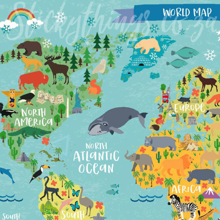 Close up of Childrens World Map Wall Sticker