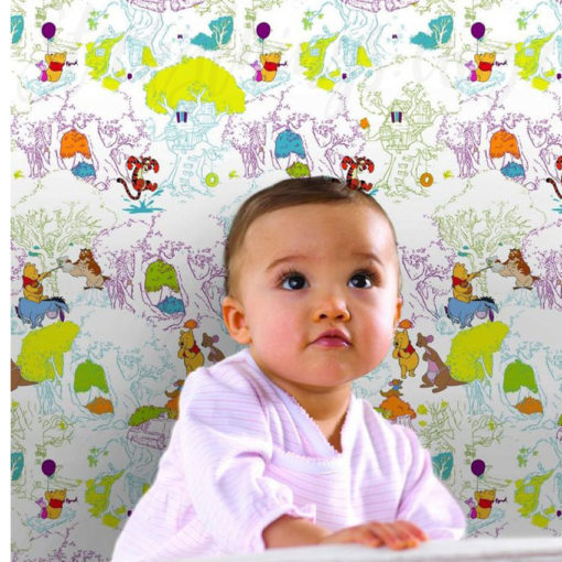 Winnie Disney Wallpaper with a baby in a nursery