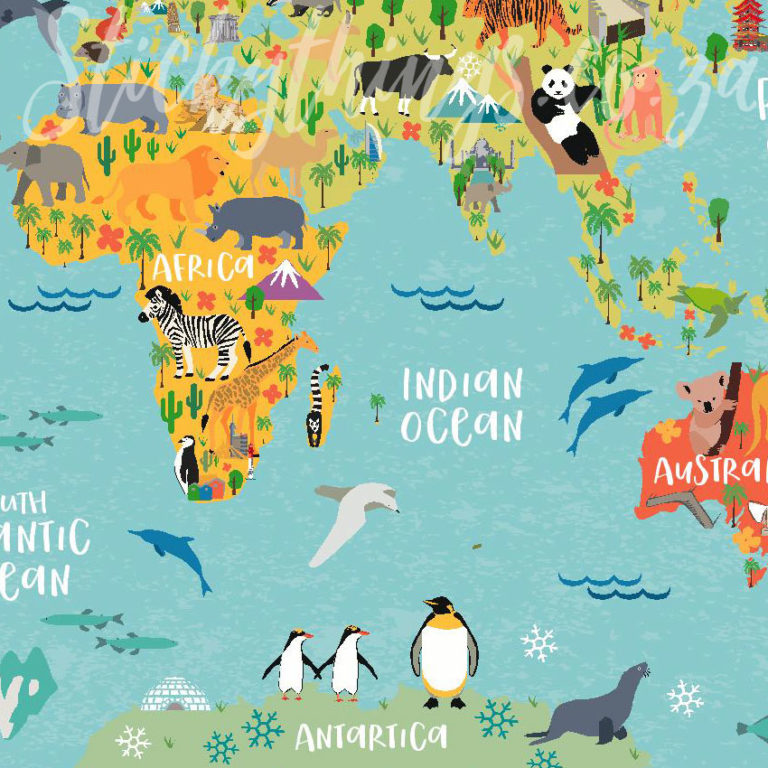 Close up of the Kids World Map Wall Sticker Poster