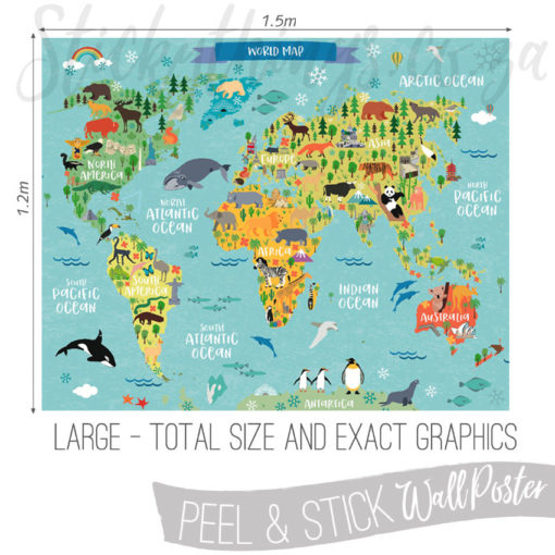 Measurements of the Kids Large World Map Wall Decal