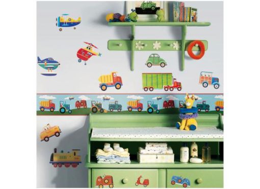 Boys room with Transportation Peel & Stick Border and Decals too