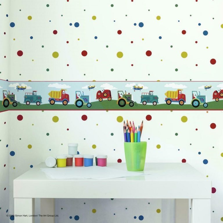 Cars and Trucks Room Border in a kids playroom