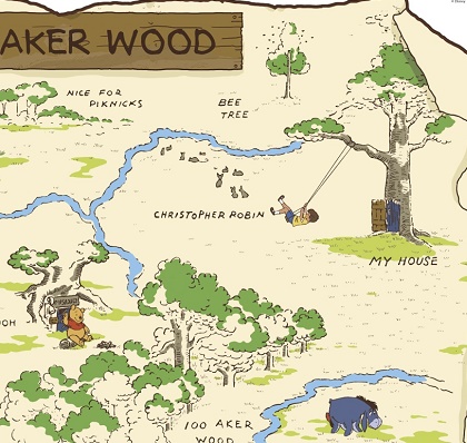 Close up of the Disney Winnie the Pooh 100 Aker Wood Map Wall Sticker