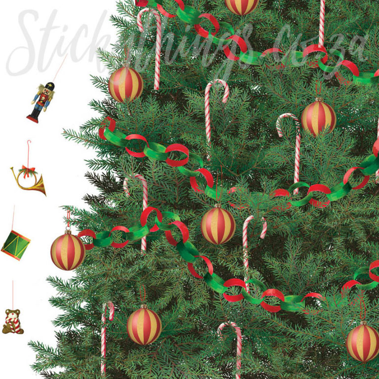 Close up of the Traditional Christmas Tree Wall Art Decal