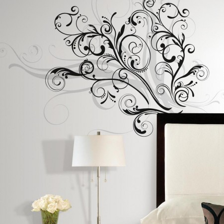 Peel & Stick Giant Metallic Swirl Wall Decals in a bedroom