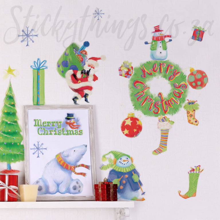 Re-usable Merry Merry Christmas Wall Stickers in a lounge