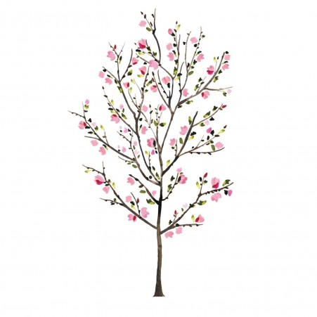 Assembled Pink Flower Tree Wall Decal