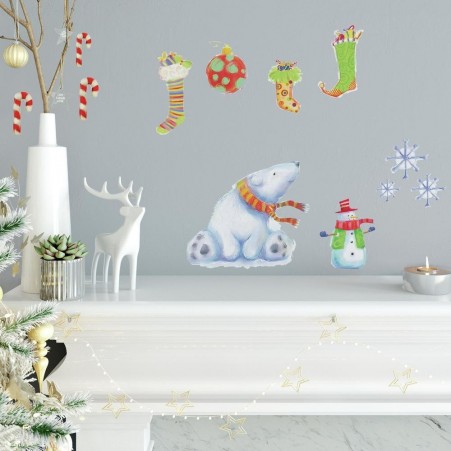Peel & Stick Polar Christmas Wall Decals on a mantle