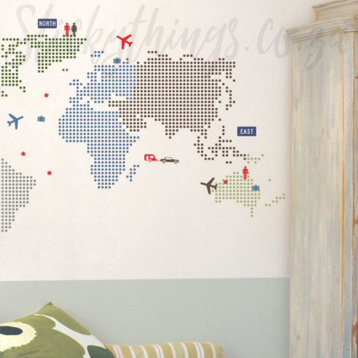 Roommates Giant World Map Wall Decals in a kids room