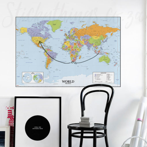 Whiteboard World Map Wall Decal in an office