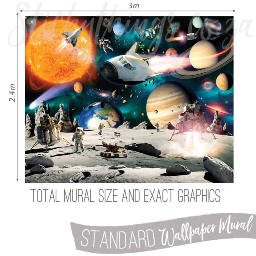 Exact measurements (3m x 2.4m) of the Space Adventure Moon Astronaut Wall Mural