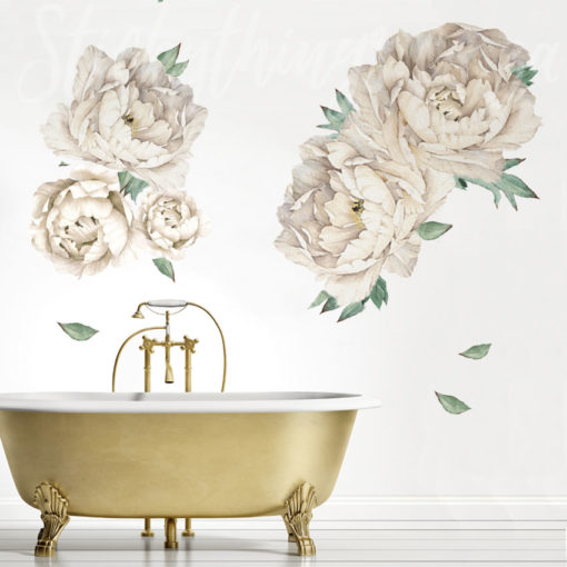 Giant Cream Peonies Wall Decal in a bathroom