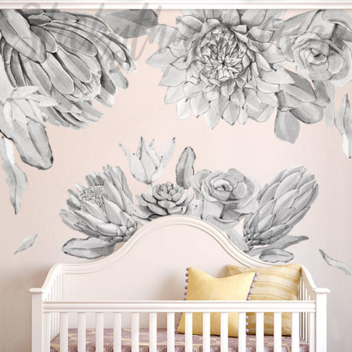 Protea Oversized Floral Wall Stickers in a Nursery