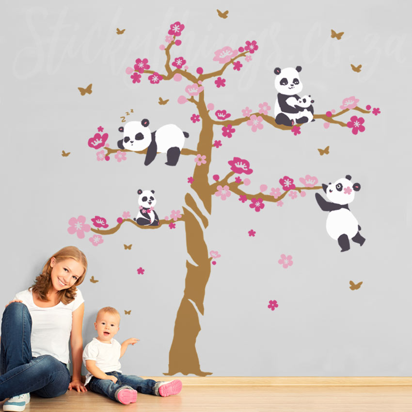 Panda Tree Wall Sticker Cute Nursery Pandas Decal Stickythings - Cherry Panda Wall Decal