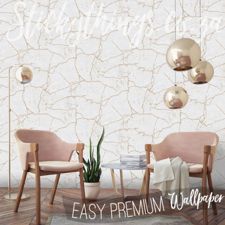 Concrete with Metallic Rose Gold Wallpaper in a Waiting Room