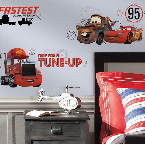 Friends to the Finish Disney Cars Wall Sticker in a Boys Room