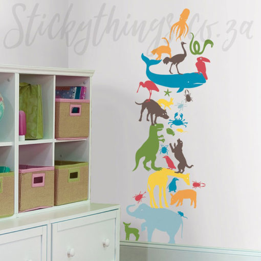 Peel and Stick Animal Tower Wall Stickers in a Kids Room