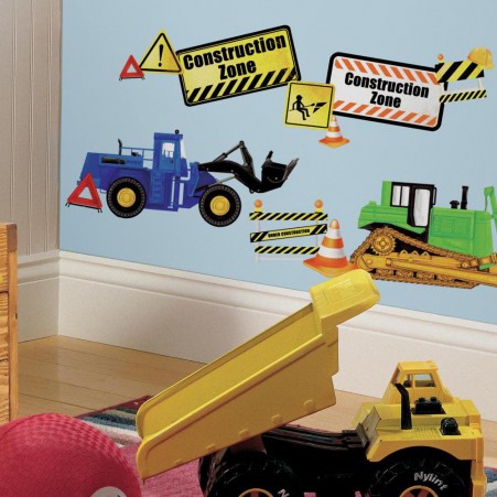 Construction Trucks Wall Decals in a Playroom