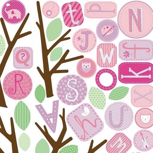 Close up of the Pink Girls ABC Tree Wall Decal