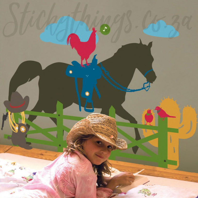Girl's Bedroom with Peel and Stick Horse Ranch Wall Stickers