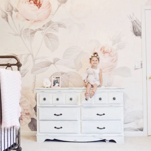 French Botanical Watercolour Mural in a Baby Nursery