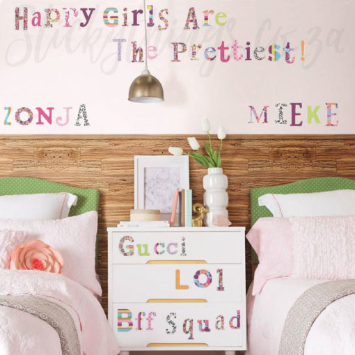 Girls Alphabet Wall Decals in a Shared Girls Room