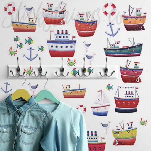 Boat and Nautical Wall Decals in a Boys Room