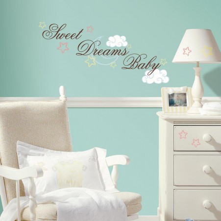 Sweet Dreams Baby Quote Wall Stickers on a Teal Wall