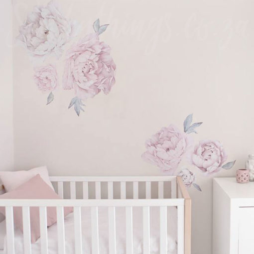Giant Light Peonies Wall Decals in a baby nursery