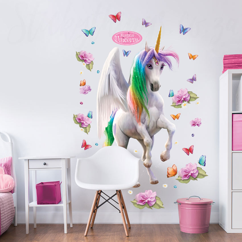 Cute And Girly Purple And Pink Unicorn Custom Name Wall Decal