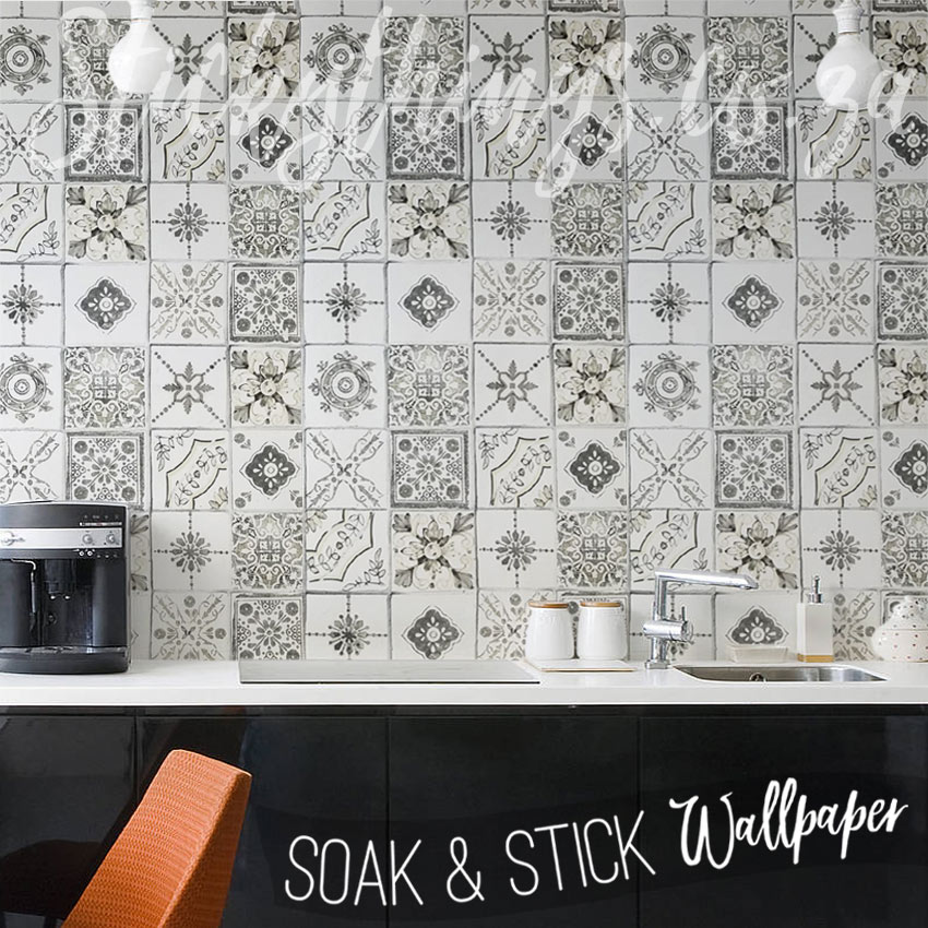Grey Rustic Tiles Wallpaper Scrubbable Beige Moroccan - Vinyl Wall Tiles For Kitchen South Africa